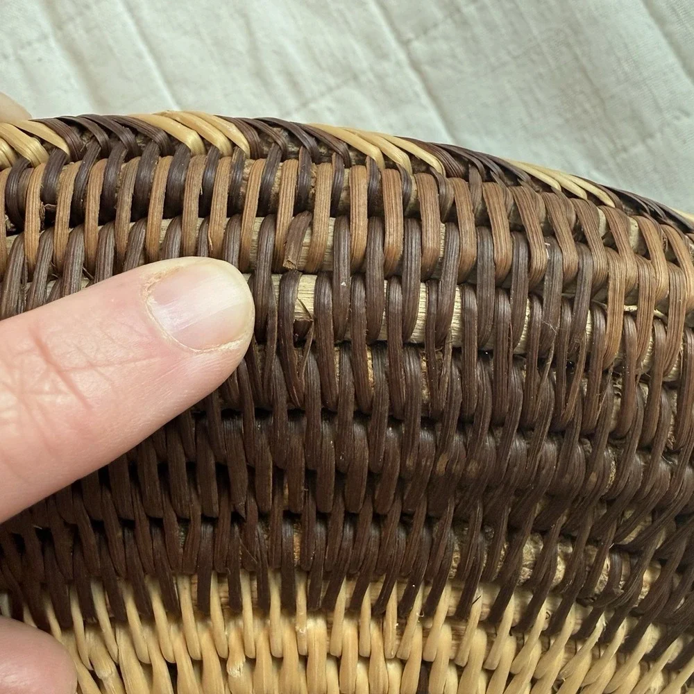 Papua New Guinea Buka Oval Woven Basket Tray 18″ Sunburst Handles 1960s VTG